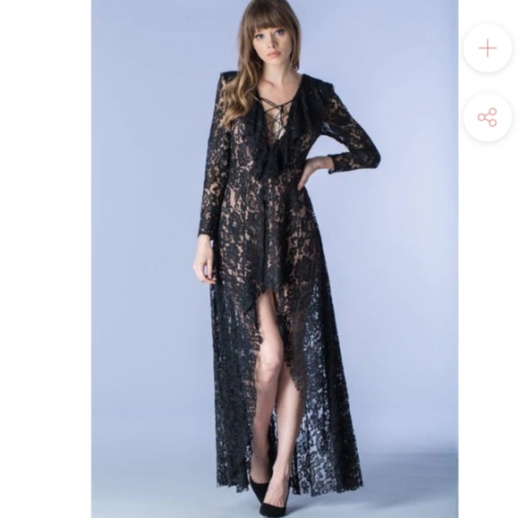 Do+Be Dresses | Large Laced Hi-Low Black and Cream Color Long Dress with Long Sleeves | Color: Black/Cream | Size: L | Kuzatanzila's Closet
